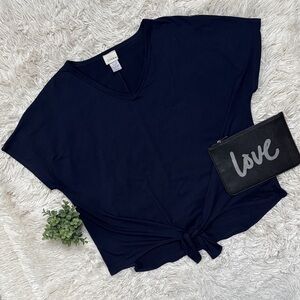 P & Rose Short Sleeve Tie Waist Top 💗 Navy